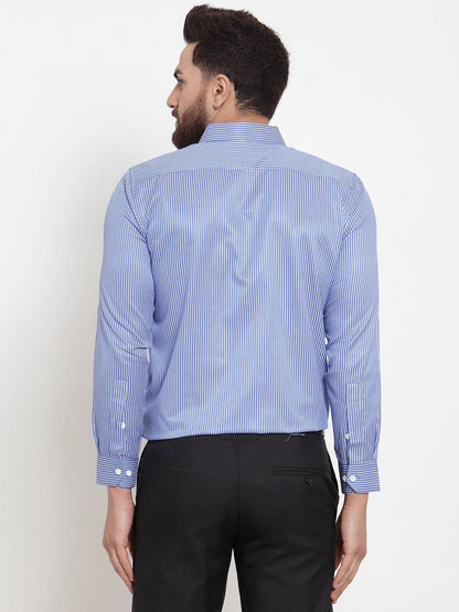 Men's Blue Cotton Stiped Formal Shirts ( SF 737Blue )