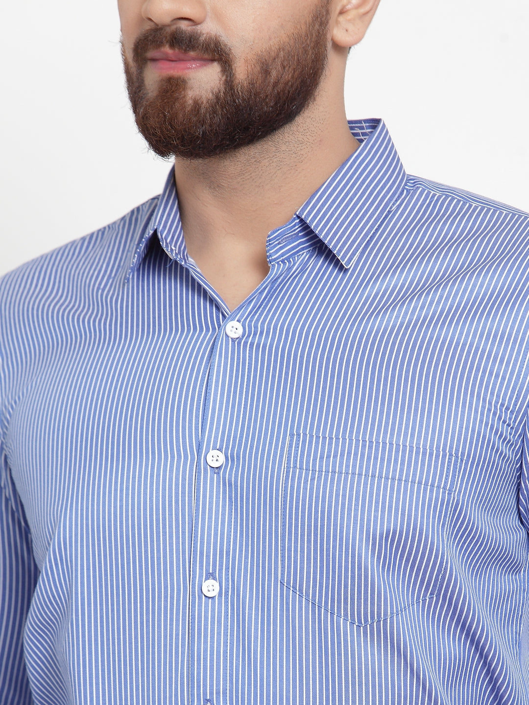 Men's Blue Cotton Stiped Formal Shirts ( SF 737Blue )