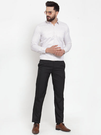 Men's White Cotton Stiped Formal Shirts ( SF 737White )