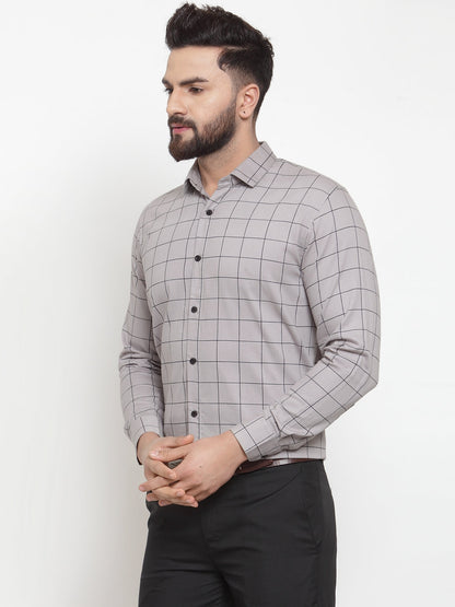 Men's Grey Cotton Checked Formal Shirts ( SF 742Grey )