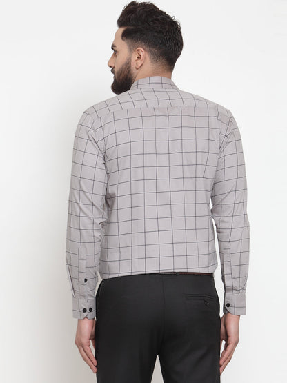 Men's Grey Cotton Checked Formal Shirts ( SF 742Grey )