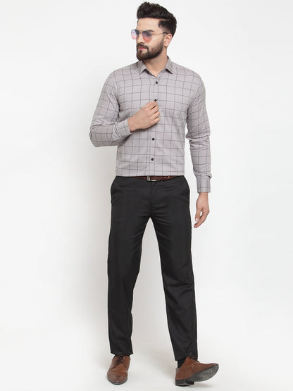 Men's Grey Cotton Checked Formal Shirts ( SF 742Grey )