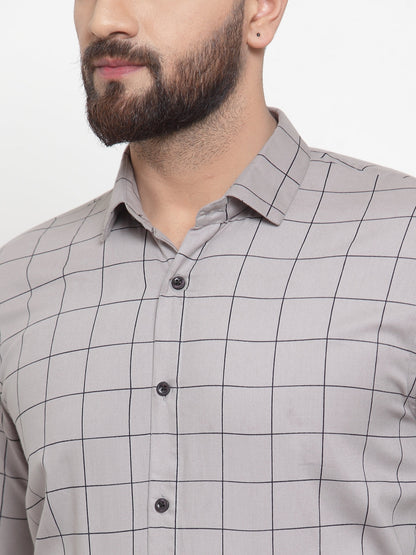 Men's Grey Cotton Checked Formal Shirts ( SF 742Grey )