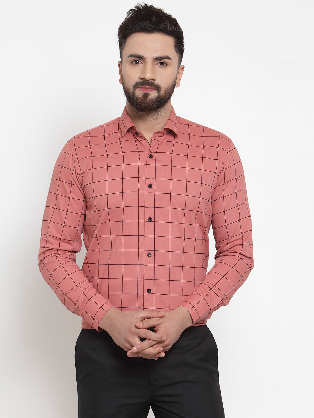 Men's Peach Cotton Checked Formal Shirts ( SF 742Peach )