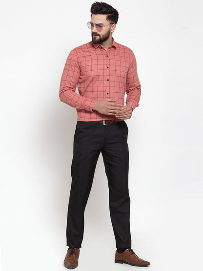 Men's Peach Cotton Checked Formal Shirts ( SF 742Peach )