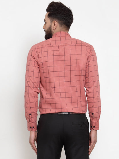 Men's Peach Cotton Checked Formal Shirts ( SF 742Peach )