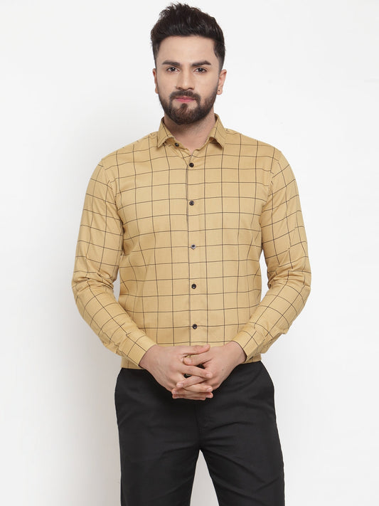 Men's Beige Cotton Checked Formal Shirts ( SF 742Rust )