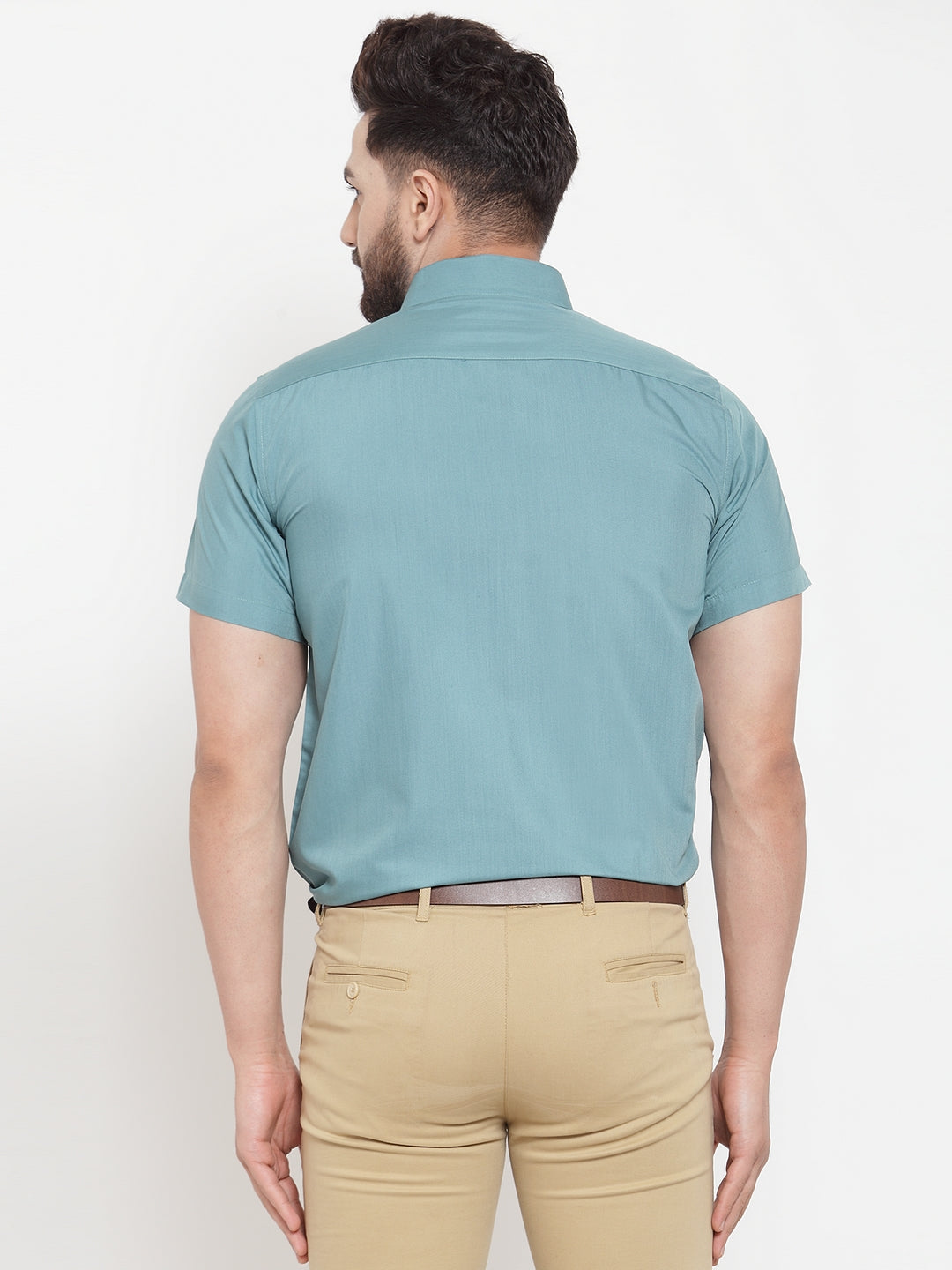 Men's Green Cotton Half Sleeves Solid Formal Shirts ( SF 754Aqua )