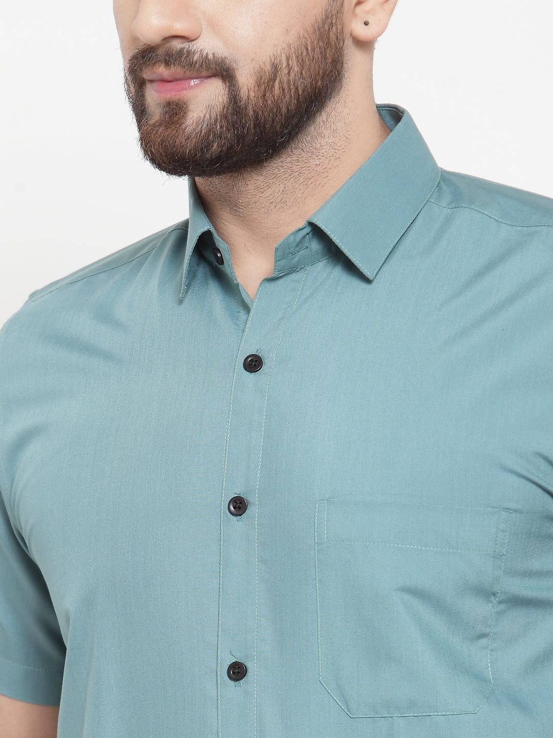 Men's Green Cotton Half Sleeves Solid Formal Shirts ( SF 754Aqua )