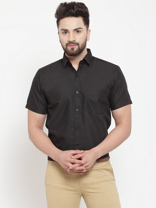 Men's Black Cotton Half Sleeves Solid Formal Shirts ( SF 754Black )