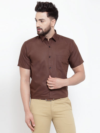 Men's Brown Cotton Half Sleeves Solid Formal Shirts ( SF 754Coffee )