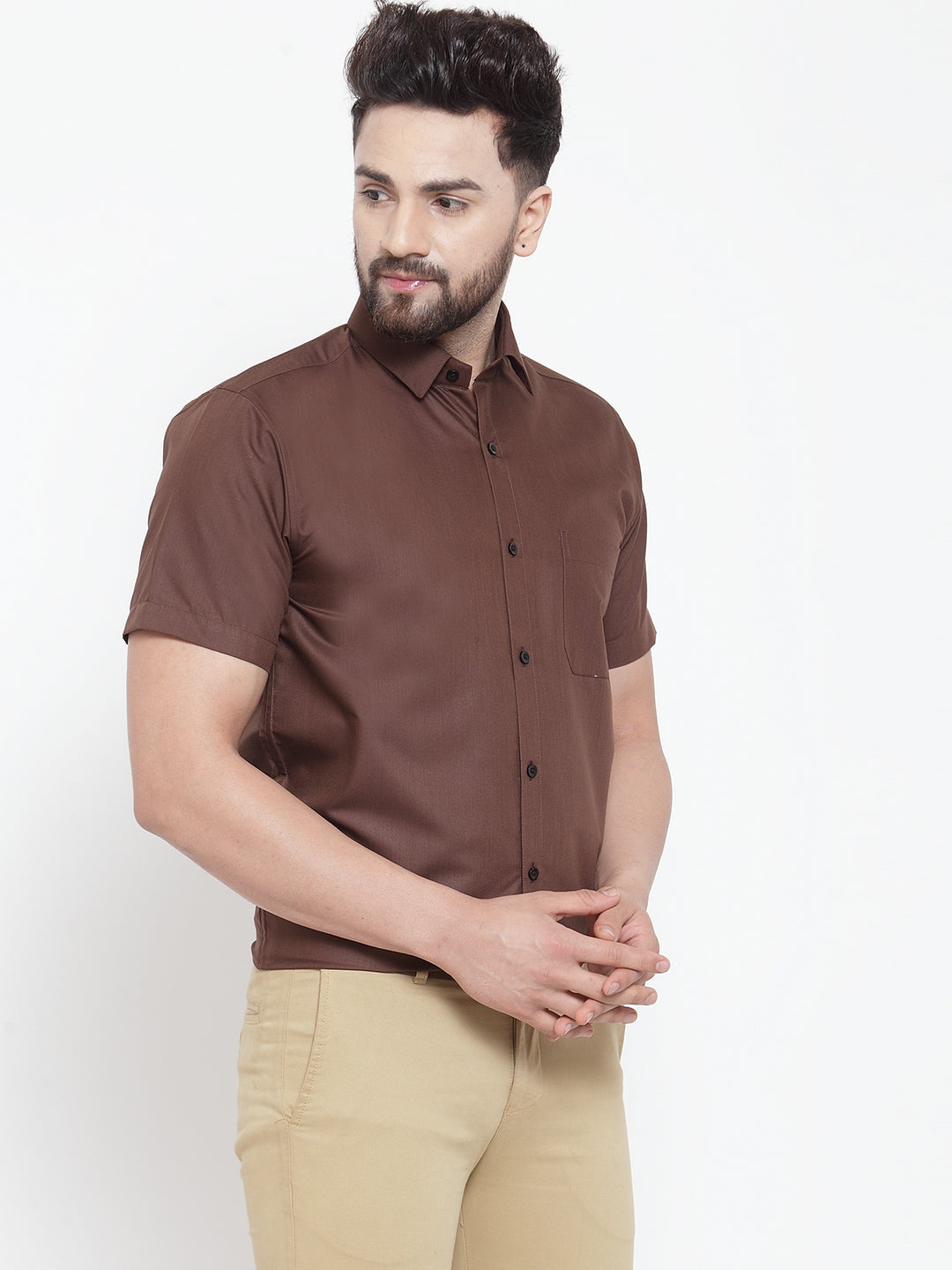 Men's Brown Cotton Half Sleeves Solid Formal Shirts ( SF 754Coffee )