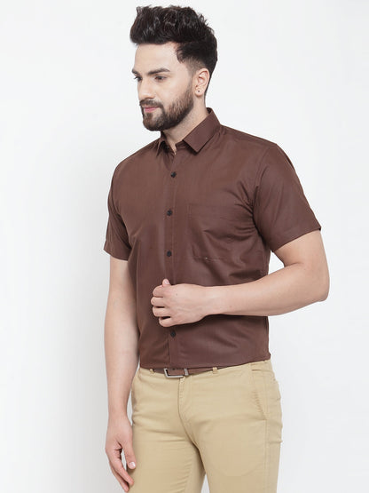 Men's Brown Cotton Half Sleeves Solid Formal Shirts ( SF 754Coffee )