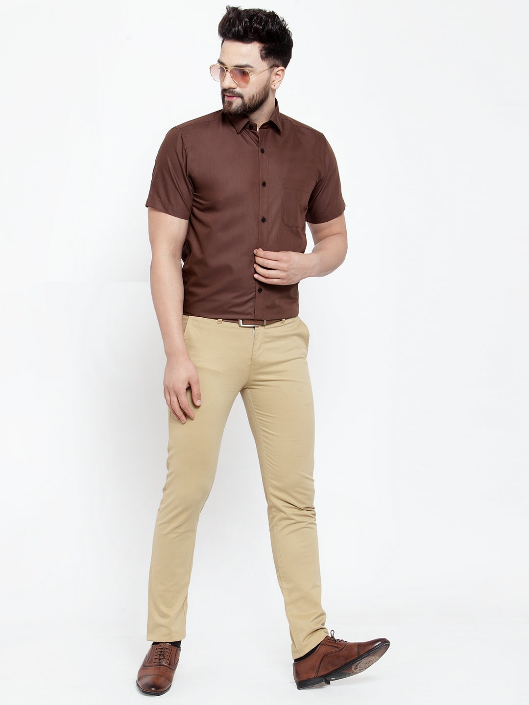 Men's Brown Cotton Half Sleeves Solid Formal Shirts ( SF 754Coffee )