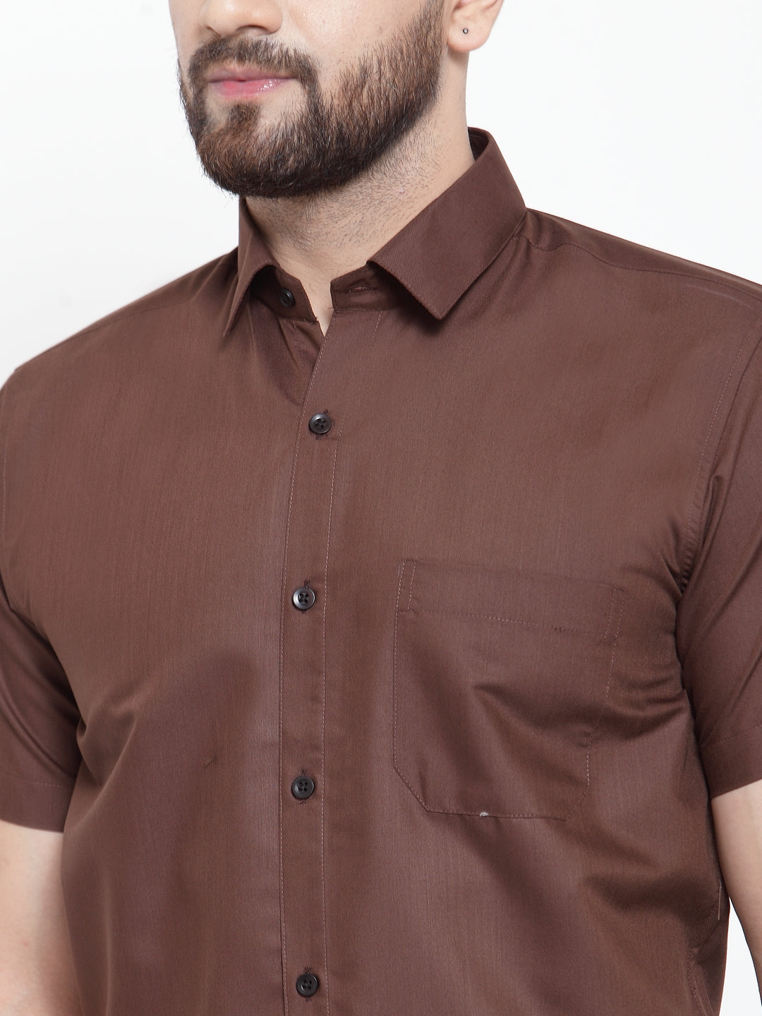 Men's Brown Cotton Half Sleeves Solid Formal Shirts ( SF 754Coffee )