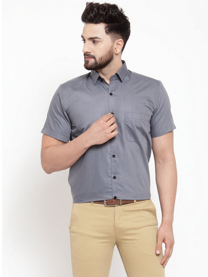 Men's Grey Cotton Half Sleeves Solid Formal Shirts ( SF 754Grey )