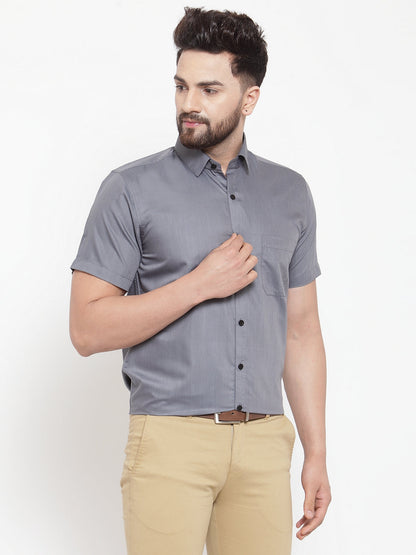 Men's Grey Cotton Half Sleeves Solid Formal Shirts ( SF 754Grey )