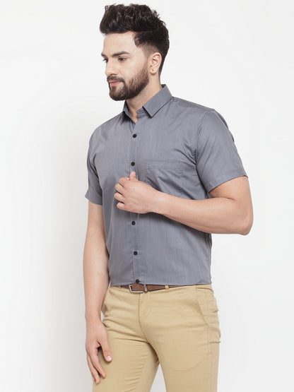 Men's Grey Cotton Half Sleeves Solid Formal Shirts ( SF 754Grey )