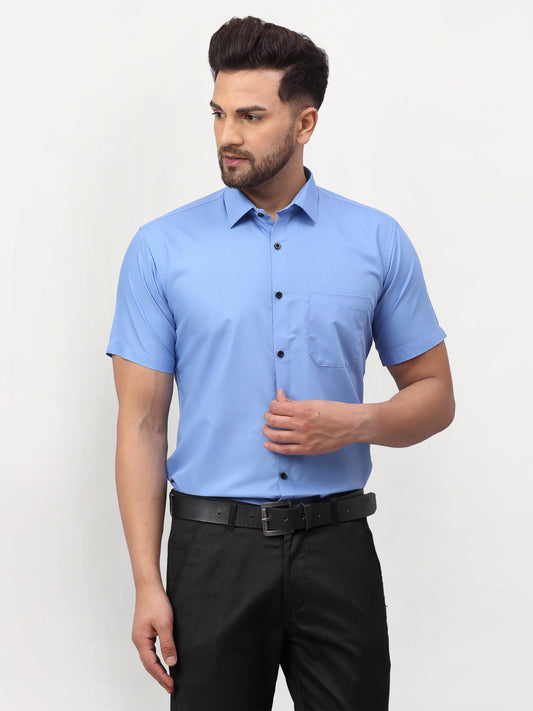 Men's Blue Cotton Half Sleeves Solid Formal Shirts ( SF 754Light-Blue )