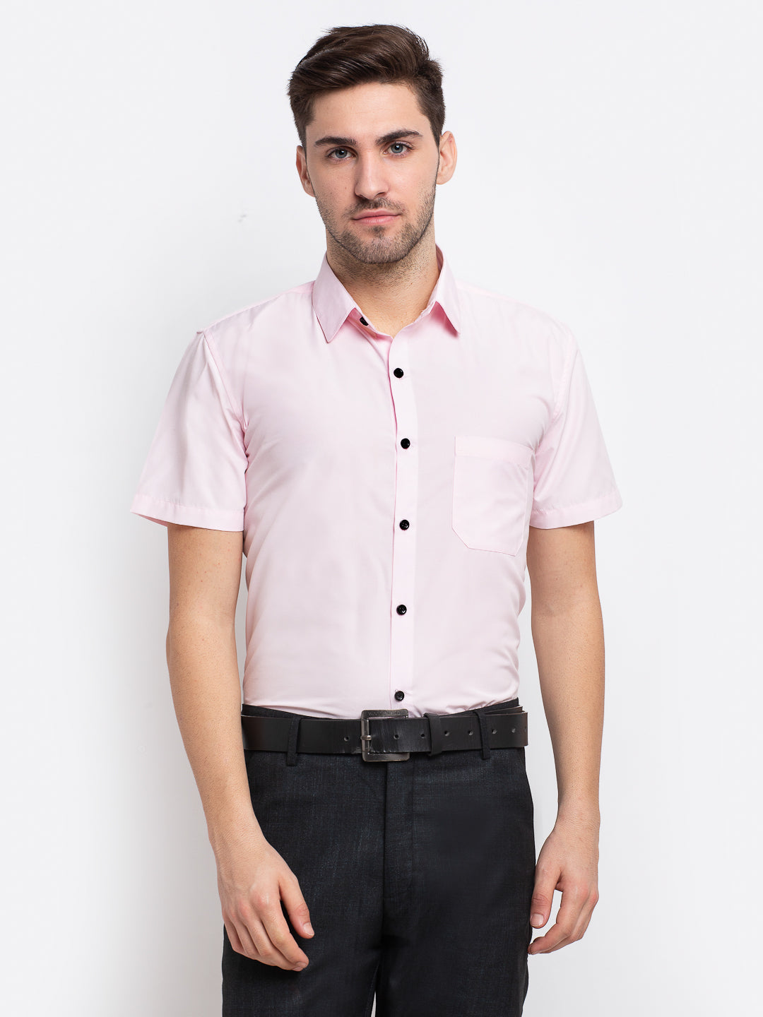 Men's Pink Cotton Half Sleeves Solid Formal Shirts ( SF 754Light-Pink )