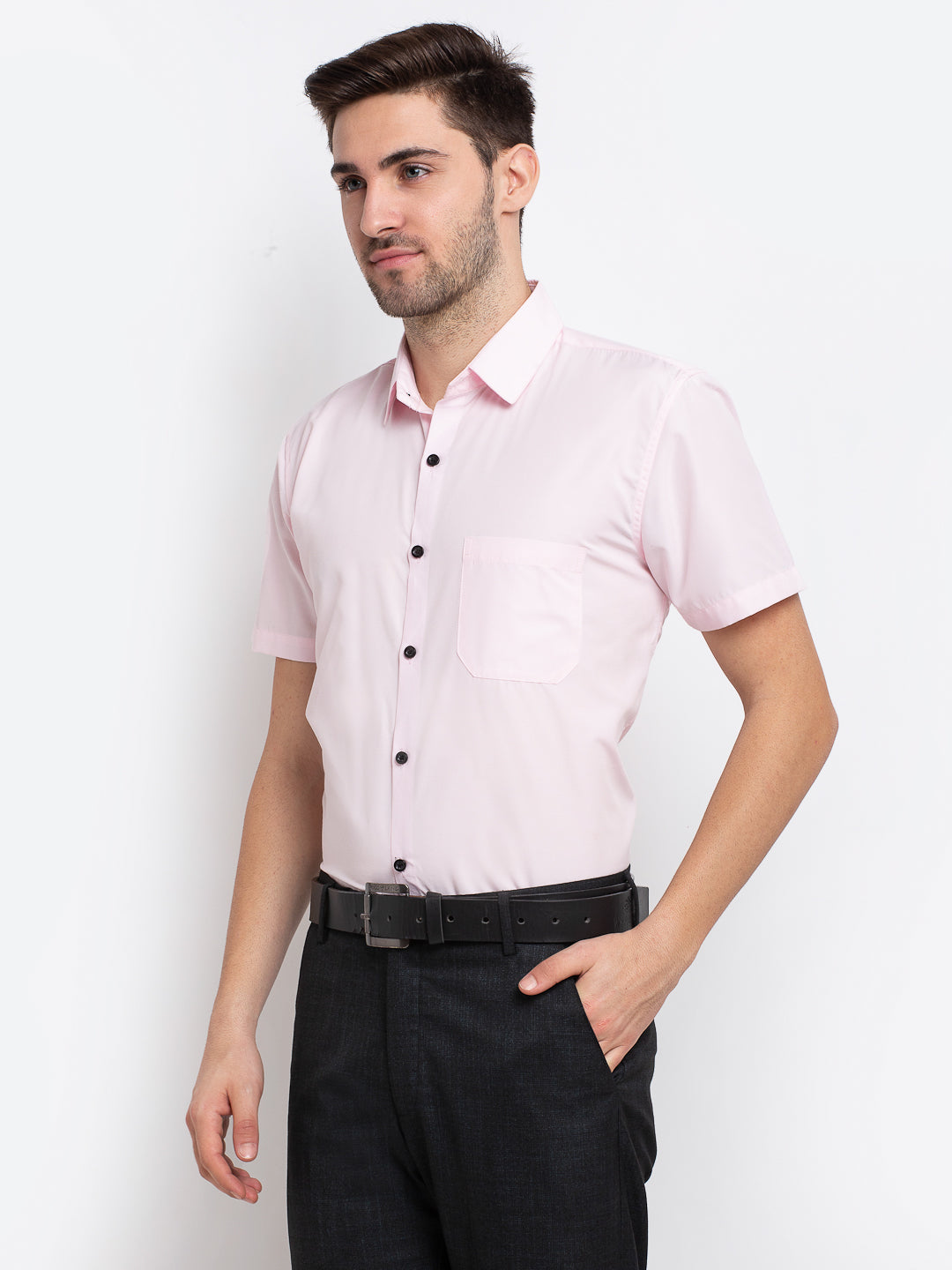 Men's Pink Cotton Half Sleeves Solid Formal Shirts ( SF 754Light-Pink )