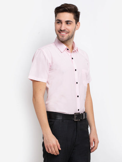 Men's Pink Cotton Half Sleeves Solid Formal Shirts ( SF 754Light-Pink )