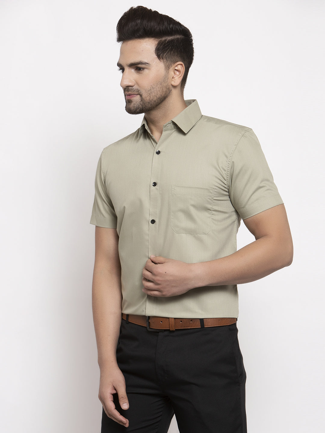 Men's Green Cotton Half Sleeves Solid Formal Shirts ( SF 754Pista )