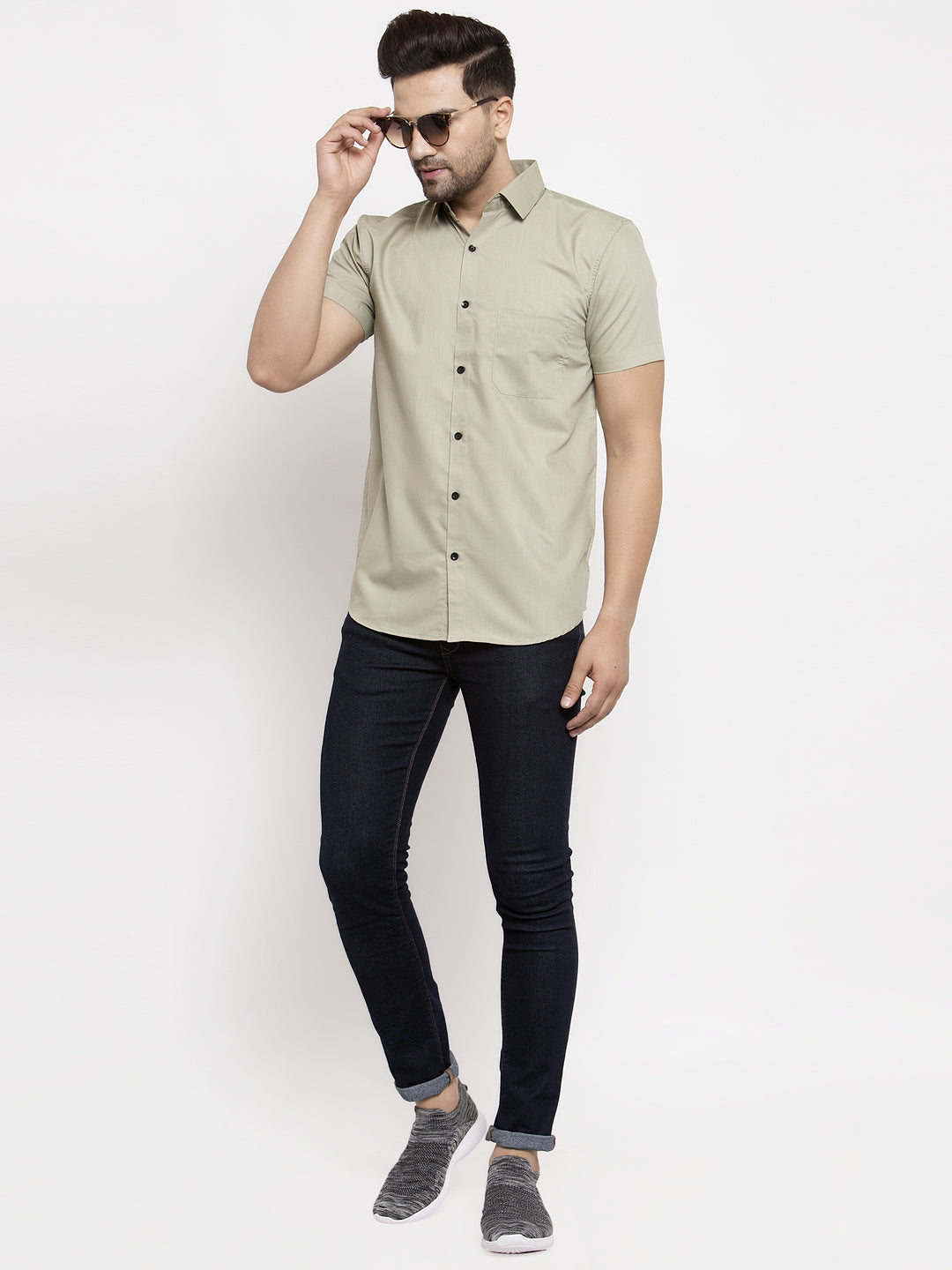 Men's Green Cotton Half Sleeves Solid Formal Shirts ( SF 754Pista )