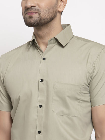 Men's Green Cotton Half Sleeves Solid Formal Shirts ( SF 754Pista )