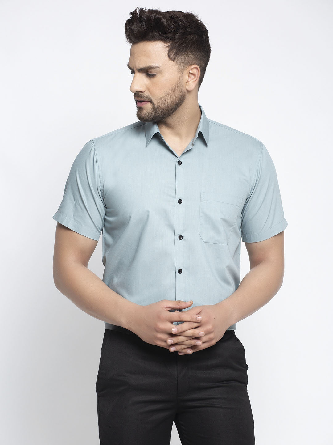 Men's Green Cotton Half Sleeves Solid Formal Shirts ( SF 754Sea-Green )