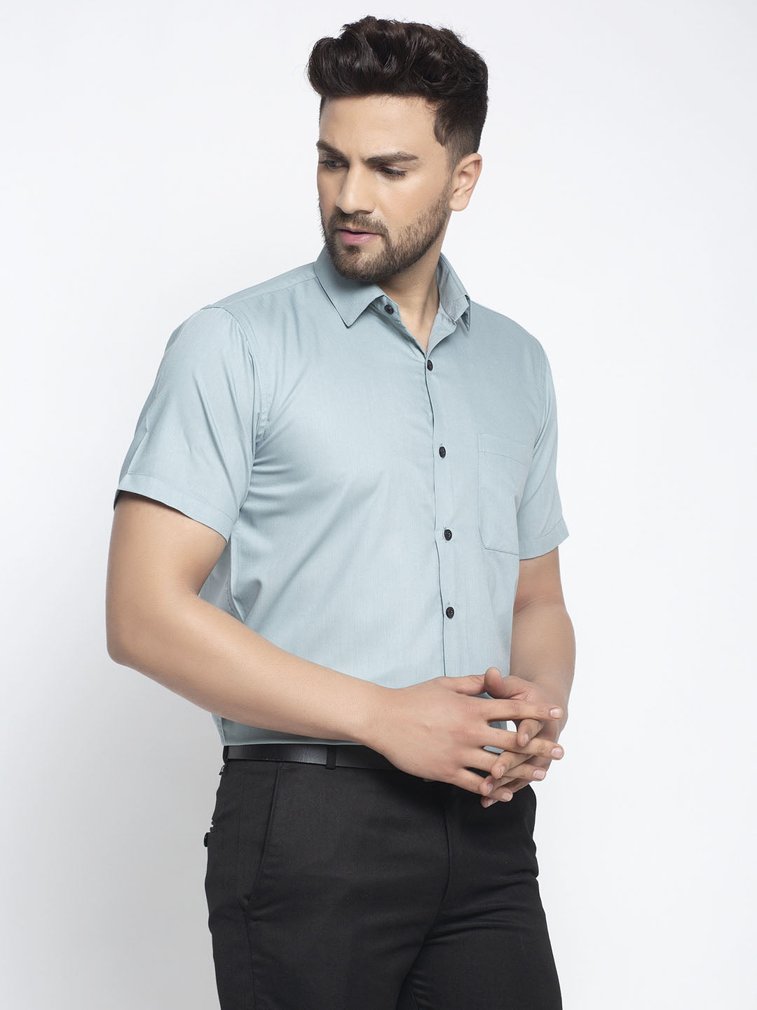 Men's Green Cotton Half Sleeves Solid Formal Shirts ( SF 754Sea-Green )