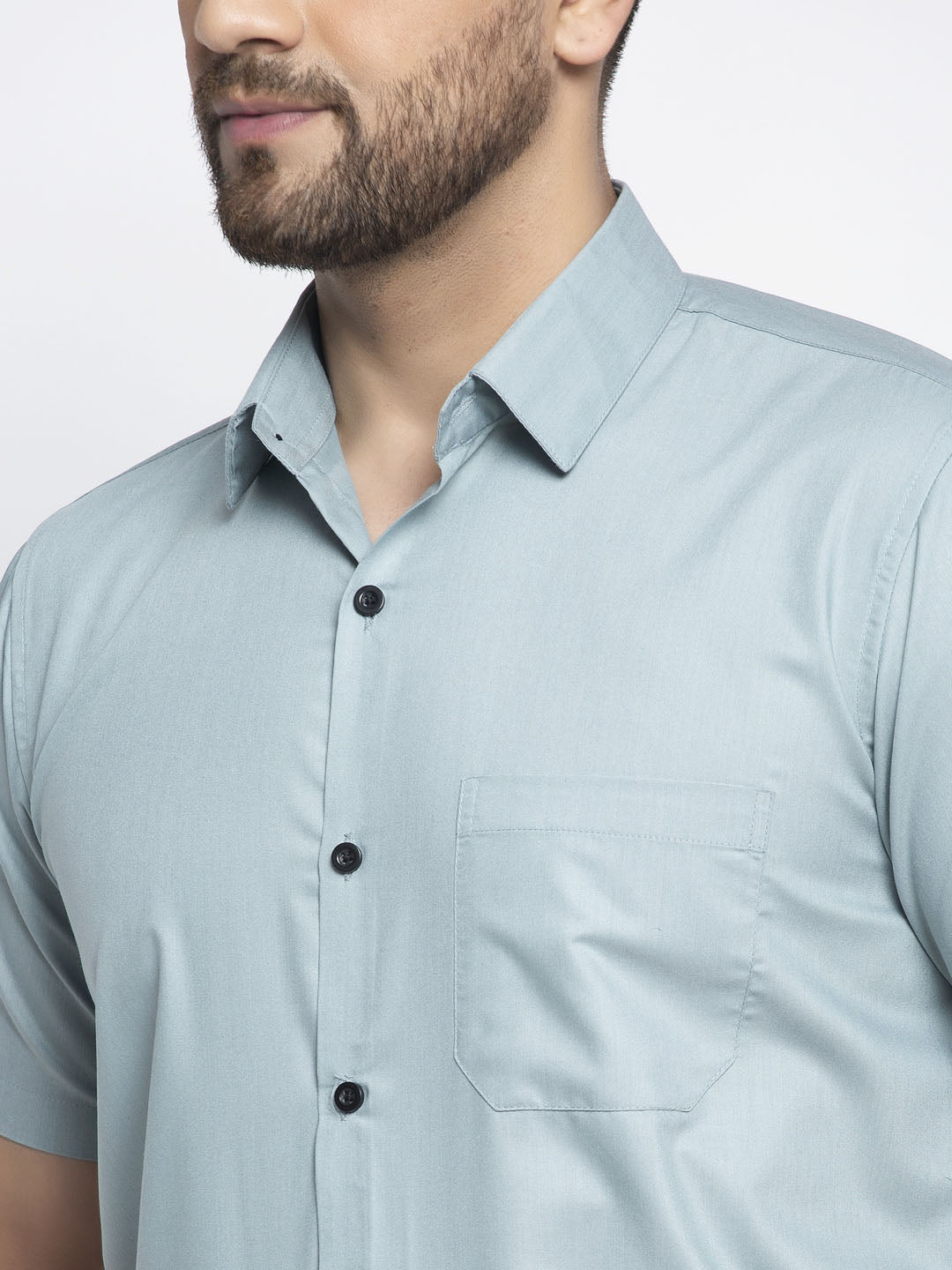 Men's Green Cotton Half Sleeves Solid Formal Shirts ( SF 754Sea-Green )