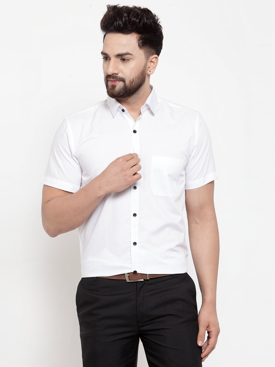 Men's White Cotton Half Sleeves Solid Formal Shirts ( SF 754White )