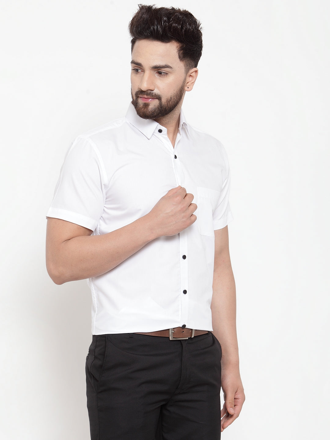 Men's White Cotton Half Sleeves Solid Formal Shirts ( SF 754White )