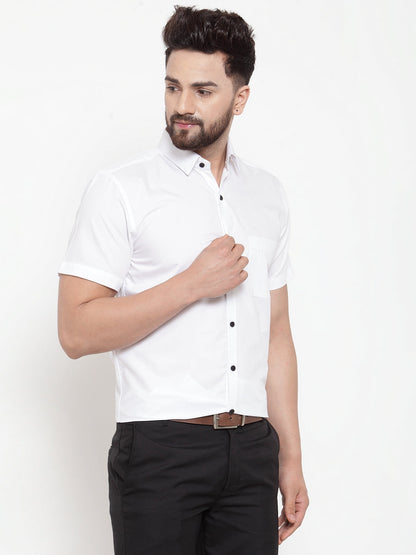 Men's White Cotton Half Sleeves Solid Formal Shirts ( SF 754White )