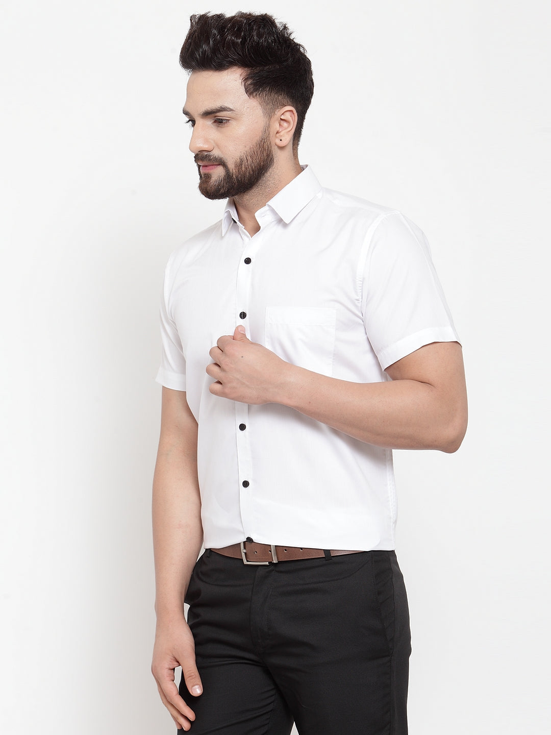 Men's White Cotton Half Sleeves Solid Formal Shirts ( SF 754White )