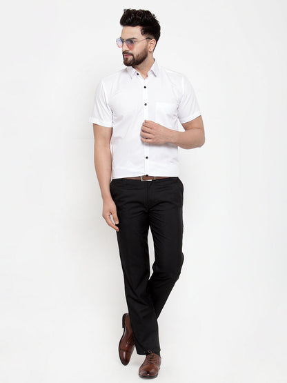 Men's White Cotton Half Sleeves Solid Formal Shirts ( SF 754White )