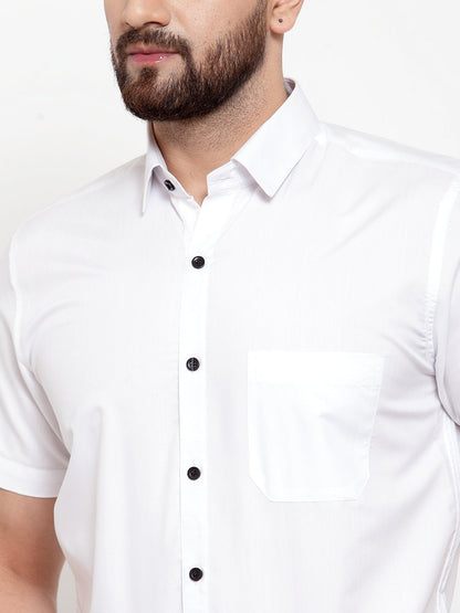 Men's White Cotton Half Sleeves Solid Formal Shirts ( SF 754White )