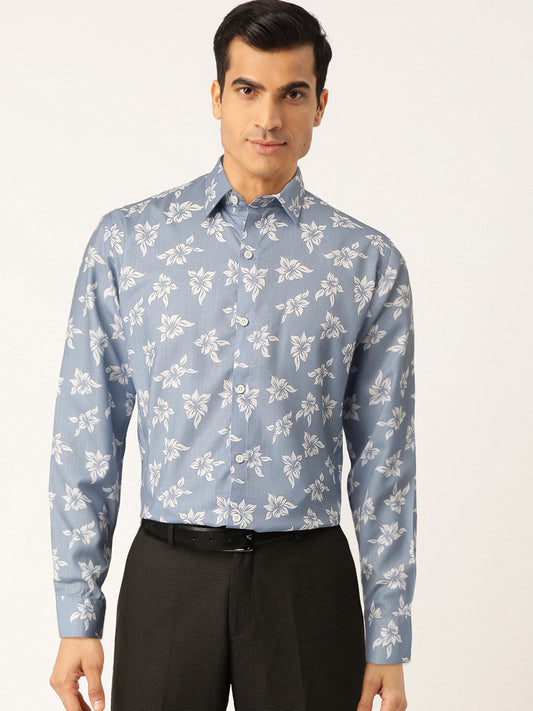 Men's Blue Cotton Printed Formal Shirt's ( SF 755Sky )