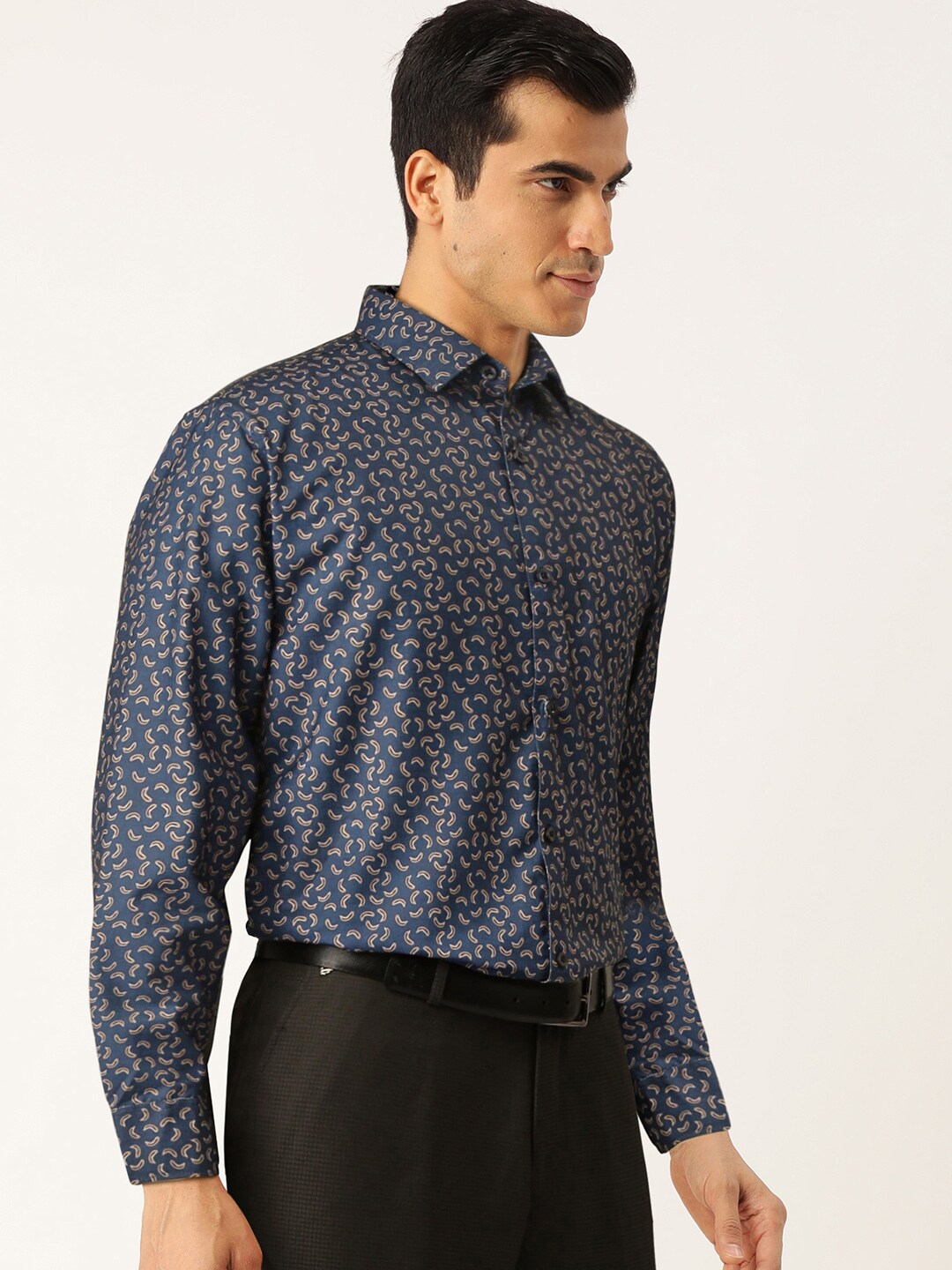 Men's Navy Cotton Printed Formal Shirt's ( SF 756Navy )