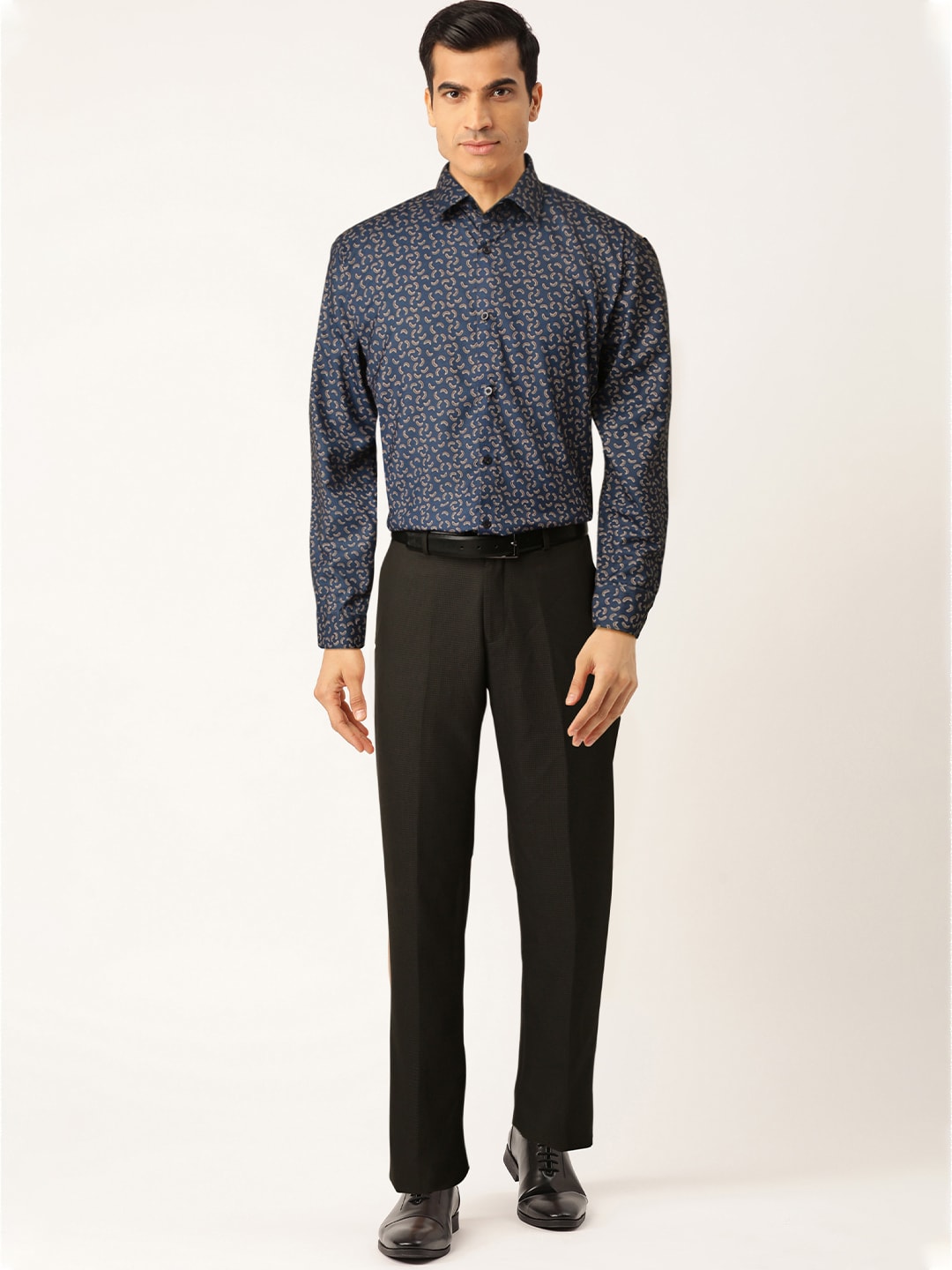 Men's Navy Cotton Printed Formal Shirt's ( SF 756Navy )