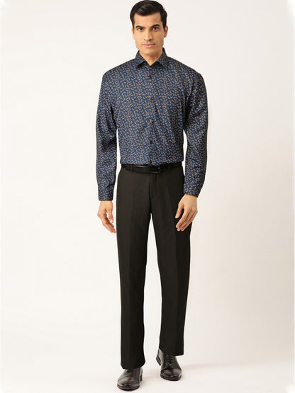 Men's Navy Cotton Printed Formal Shirt's ( SF 756Navy )