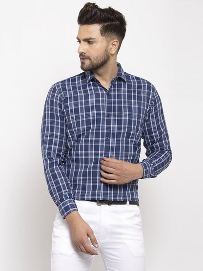 Men's Blue Cotton Checked Formal Shirt's ( SF 764Blue )