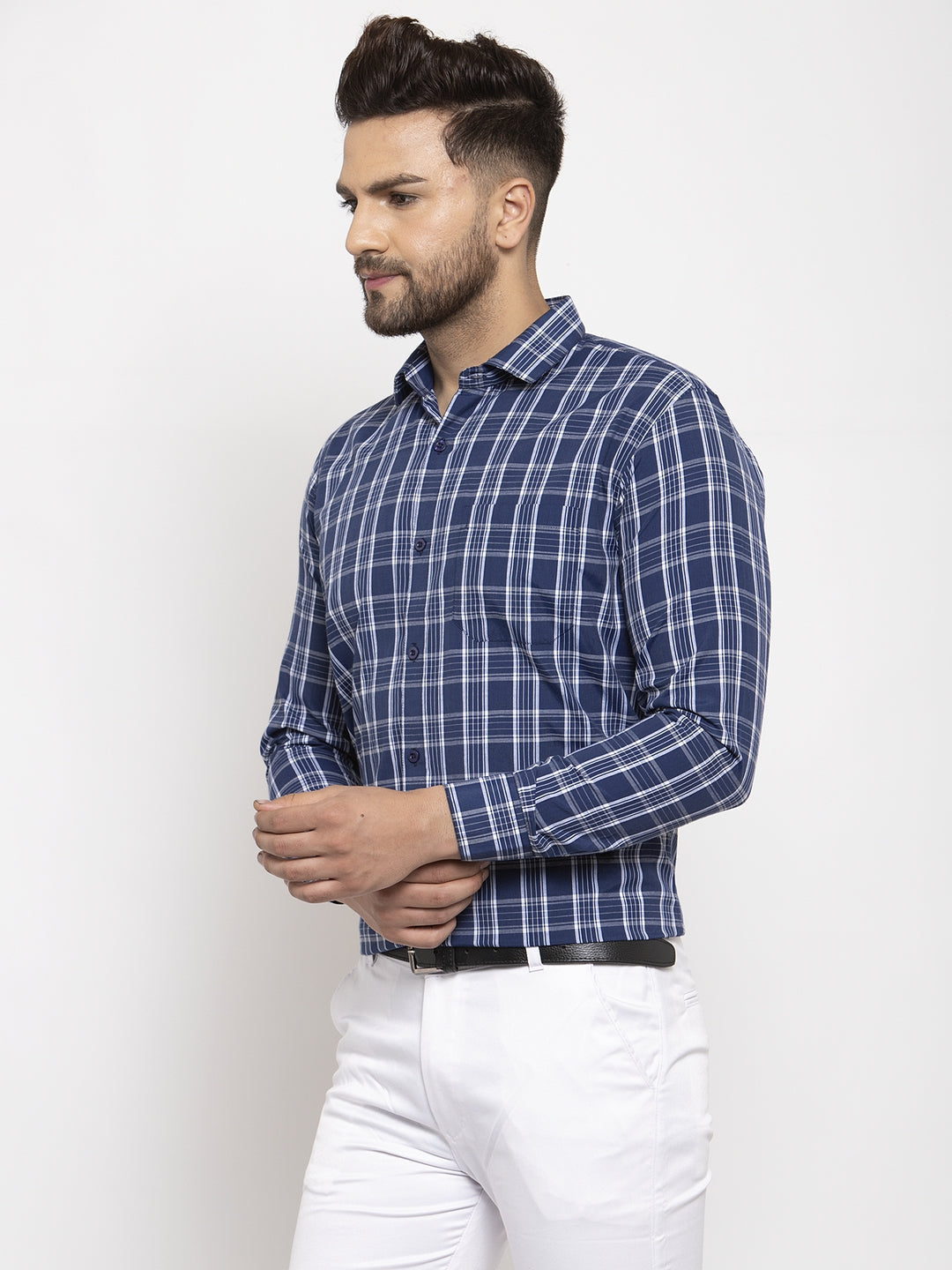 Men's Blue Cotton Checked Formal Shirt's ( SF 764Blue )