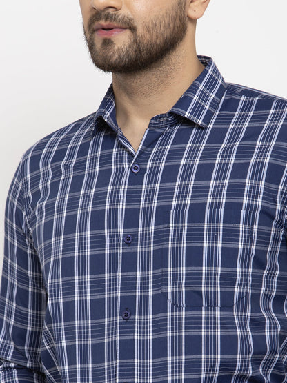 Men's Blue Cotton Checked Formal Shirt's ( SF 764Blue )