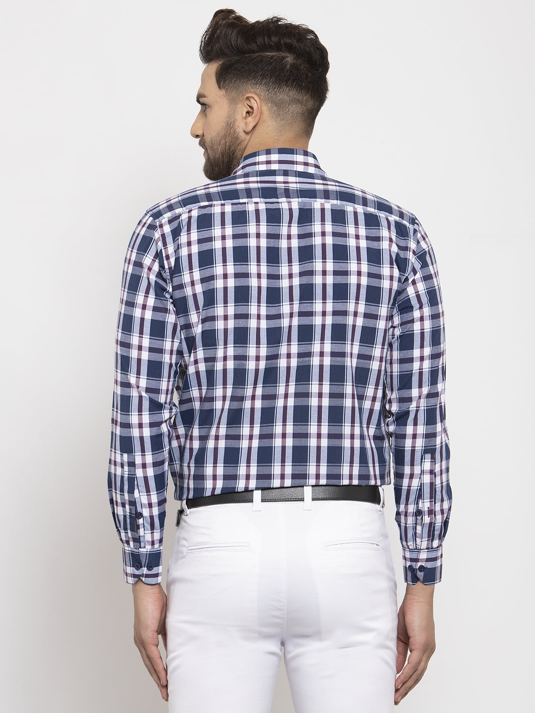 Men's Navy Cotton Checked Formal Shirt's ( SF 764Navy )