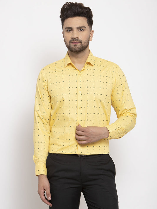 Men's Yellow Cotton Printed Formal Shirt's ( SF 766Yellow )