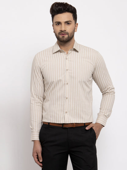 Men's Cream Cotton Striped Formal Shirt's ( SF 770Cream )