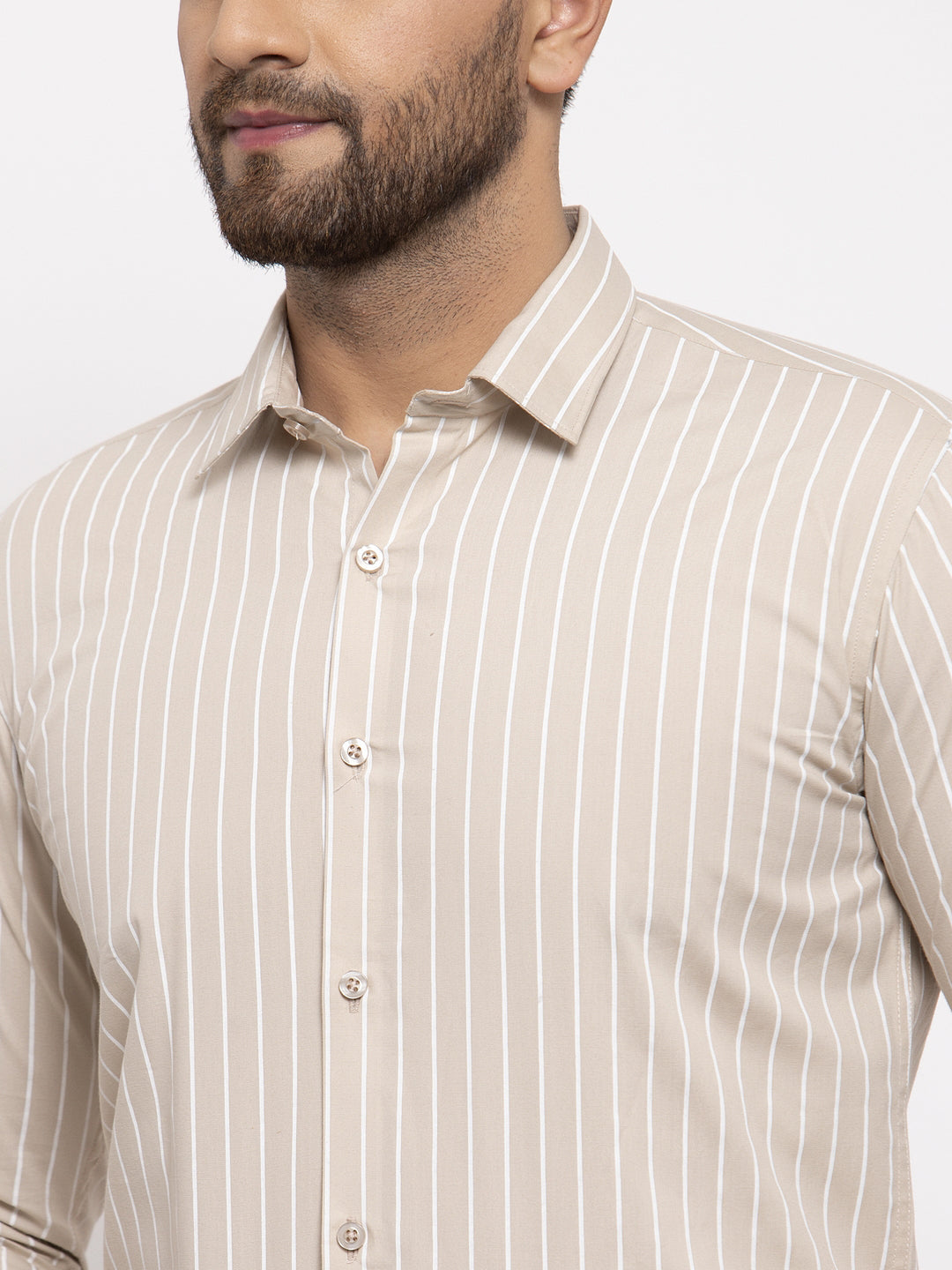 Men's Cream Cotton Striped Formal Shirt's ( SF 770Cream )