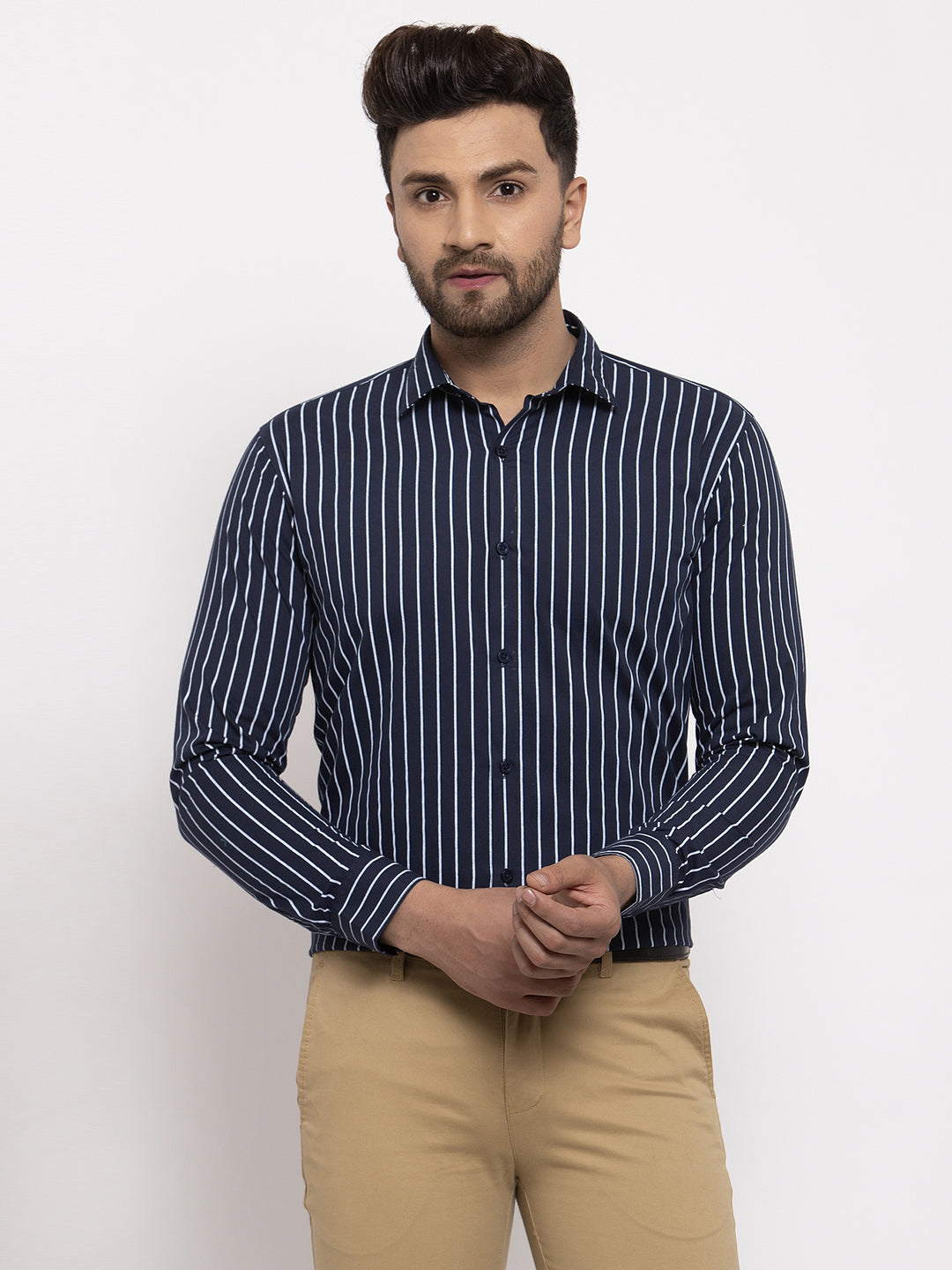 Men's Navy Cotton Striped Formal Shirt's ( SF 770Navy )